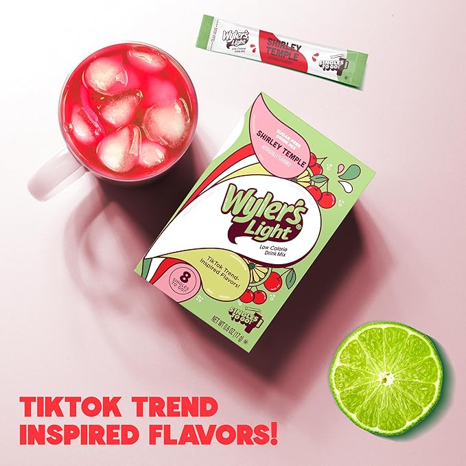 Wyler's Light Singles To Go Powder Packets, Water Drink Mix, Watertok Shirley Temple, 96 Servings, 8 Count x Pack of 12