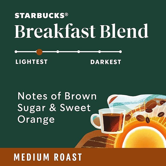 Starbucks Ground Coffee, Medium Roast Hot or Iced Coffee, Breakfast Blend, Six 18 oz Bags