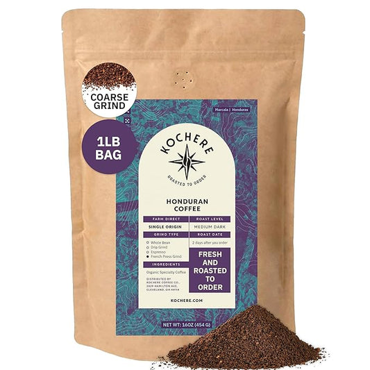 Organic Honduran Coarse French Press Grind Coffee – 1LB, Single Origin Arabica, Medium-Dark Roast, Fair Trade, Specialty Grade