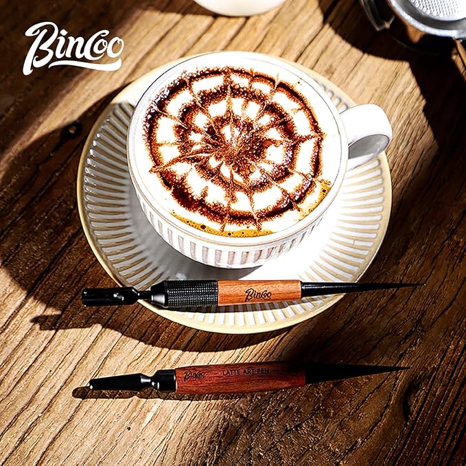 Bincoo Latte Art Pen for Coffee,Coffee Art Pen with Wood Handle,Espresso Coffee Latte Art Tools Accessories for Coffee Bar Barista