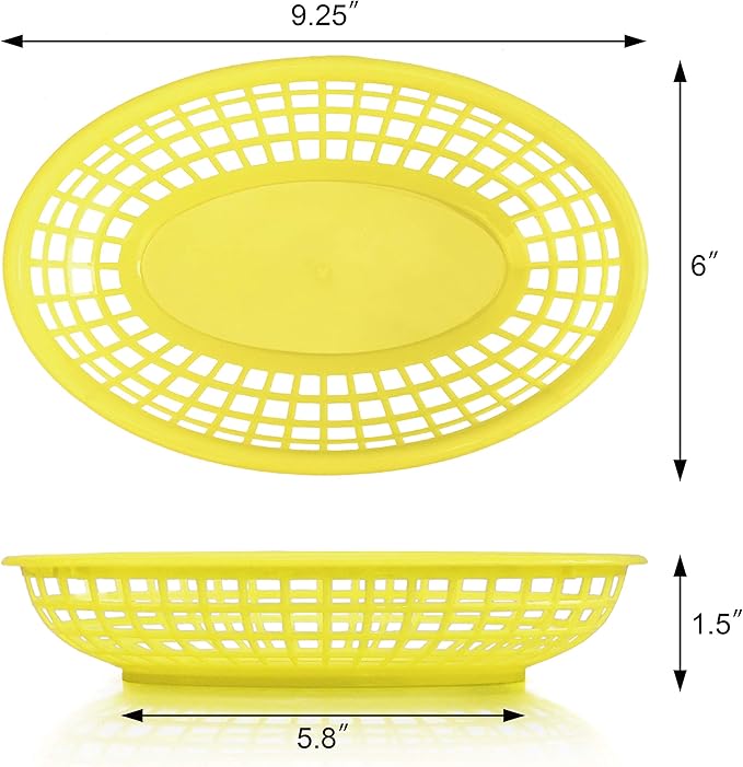 New Star Foodservice 44188 Fast Food Baskets, 9.25 x 6 inch Oval, Set of 12, Yellow