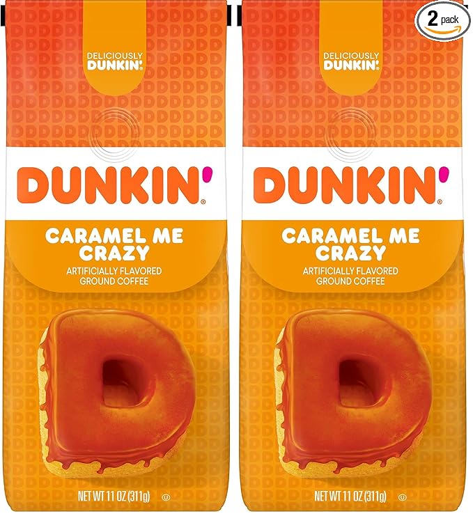 Dunkin' Caramel Me Crazy Flavored Ground Coffee,11 Ounces,(Pack of 2)