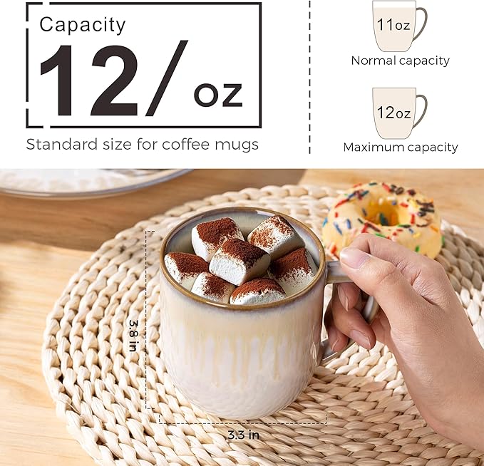 LERATIO 12OZ Ceramic Coffee Mugs Set of 6, Large Porcelain Coffee Cups With Large Handle For Latte,Cappuccino,Milk,Cocoa,|Dishwasher&Microwave Safe Mug Sets,Ideal for Man,Woman,Dad, Mom