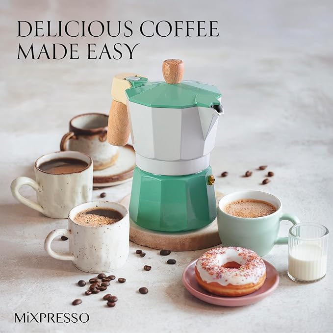 Mixpresso Moka Pot 3 Cup (5 oz Total) – Stovetop Espresso Maker for Gas & Electric Stove, Aluminum Cuban & Italian Coffee Maker, Small Size Espresso Brewer