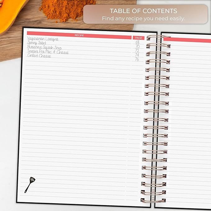 Clever Fox Recipe Book Spiral – Blank Family Cookbook – Empty Cooking Journal – Notebook Organizer to Write In Recipes – Large (Black)
