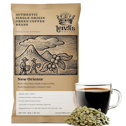 Leiva’s Unroasted Green Coffee Beans (1kg) – Nuevo Oriente Single Origin Coffee w/Rich Chocolate Notes – Washed, Shade Grown Organic Guatemala Beans – Low Acid, Whole Bean Unroasted Blend