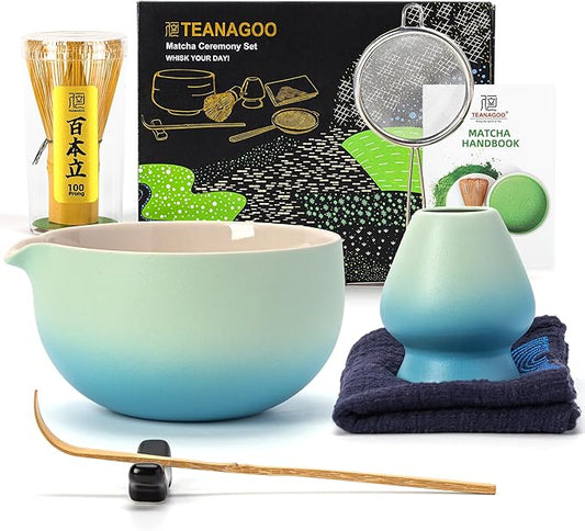 TEANAGOO Matcha Whisk Set Blue,Ceremony Matcha Set,Matcha Kit Grident Blue,Matcha Tea Set for Making Breakfast/Latte,Matcha Whisk Set and Bowl with All Accessories,Gift for Matcha Lover