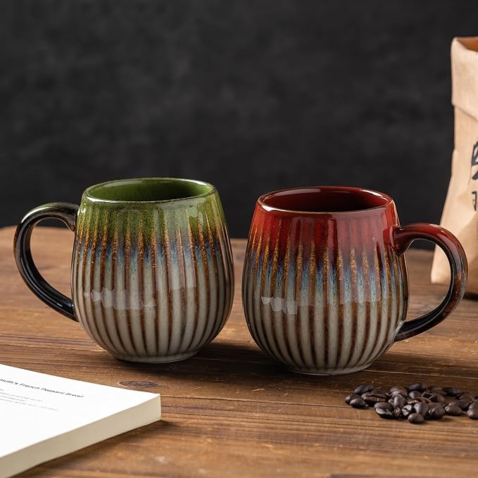 Coffee Mug, Porcelain 17 oz Large Tea Coffee Cup for Office and Home, Big Mug for Women, Men, Microwave Dishwasher Safe, Ink Wash Green