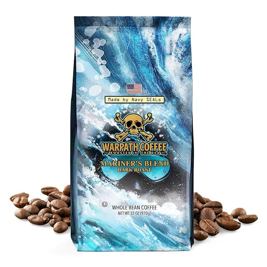 Warpath Coffee Dark Roast Whole Bean Coffee, Mariner's Blend, High Caffeine, Extra Strong Roasted 100% Arabica Coffee Beans Whole, Rich Aroma, Full-Bodied Intense Cup, Created by Navy SEALs, 2lb