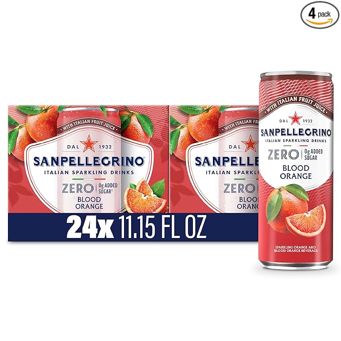 Sanpellegrino Zero Grams Added Sugar Italian Sparkling Drinks Blood Orange, Sparkling Orange and Blood Orange Beverage, 24 Pack of 11.15 Fl Oz Cans