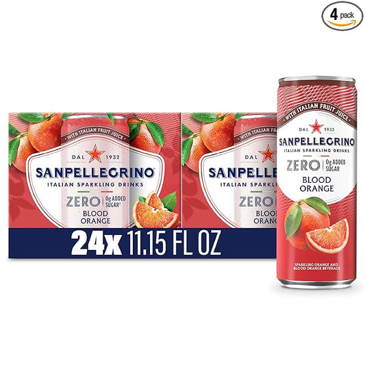 Sanpellegrino Zero Grams Added Sugar Italian Sparkling Drinks Blood Orange, Sparkling Orange and Blood Orange Beverage, 24 Pack of 11.15 Fl Oz Cans