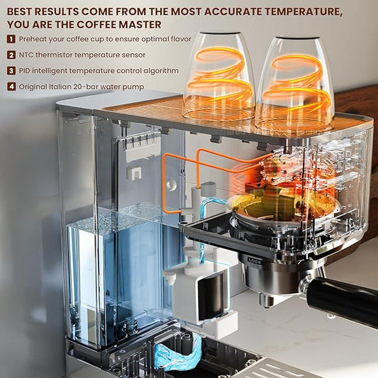 WAA 20 Bar Craft Barista-Grade Espresso, Upgraded 1350W Espresso Machine Stainless steel with Steam Frothing Wand, 1.2L Water Tank and Cup Warmer, Suitable for Espresso, Cappuccino and Latte (Silver)