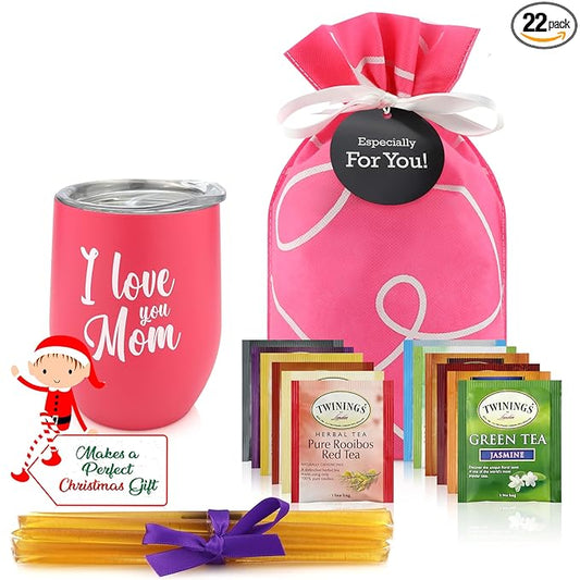 Gifts For Mom - Tea Lovers Gift Basket, Set Includes Temperature Retention Cup 12 Special Blend Teabags & Honey Presented in Beautiful Gift Bag For Mothers Day, Birthday, Get Well, Thinking of You Care Package
