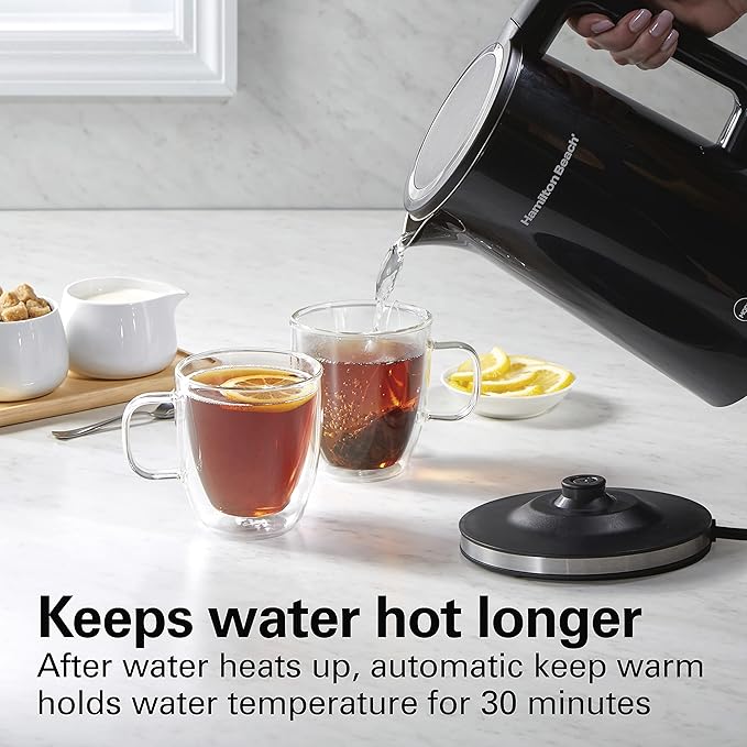 Hamilton Beach Digital Temperature Control Electric Tea Kettle, Hot Water Boiler & Heater 1.7L, 5 Preset Modes + Keep Warm, Fast Boil 1500 Watts, BPA Free, Cool-Touch Exterior, Black (41033)