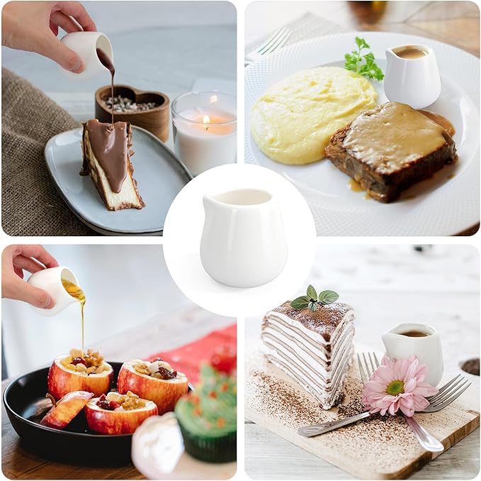 12PCS Mini Ceramic Creamer, 3 OZ Small Porcelain Creamer Pitcher, Small Syrup Pitcher, Coffee Creamer Pitcher, Creamer Dispenser, White Ceramic Pitcher for Coffee Tea Milk Sauce