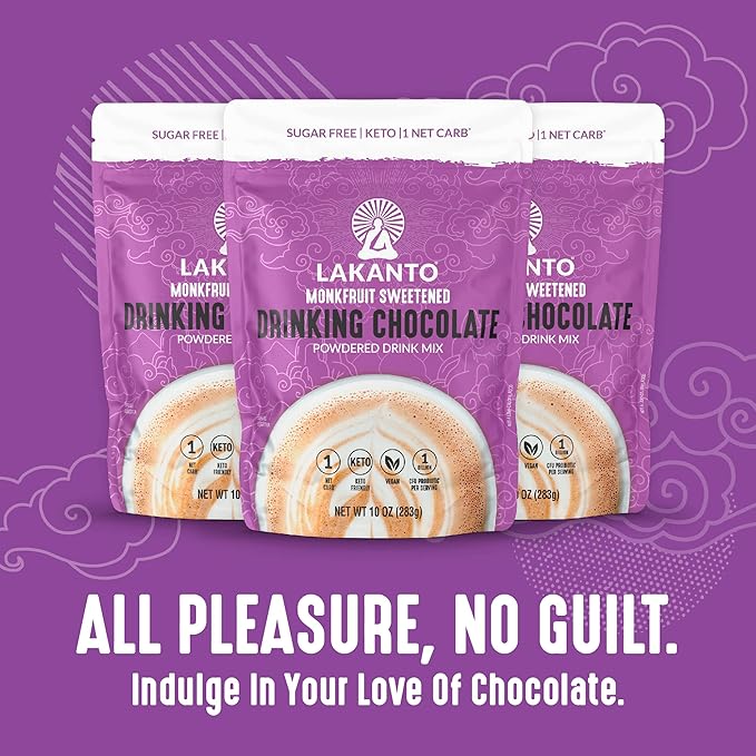 Lakanto Sugar Free Drinking Chocolate - Cold or Hot Cocoa Powder Mix, Shelf Stable Probiotics, Monk Fruit Sweetener, Keto Diet Friendly, Vegan, Dutch Cocoa, Gourmet Taste (Original - 10 oz)