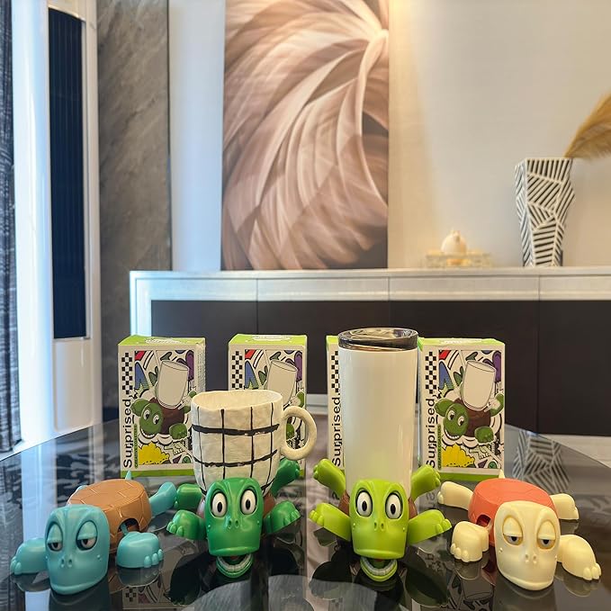 JOD® Turtle Cup Holder,Turtle Coaster with Funny Expression, 3 PCs Cup Holder with Liftable Limbs & Expressive Face for Turtles,Tortoise Lover Gag Gifts Home Decor(3pc-Green Blue Pink)
