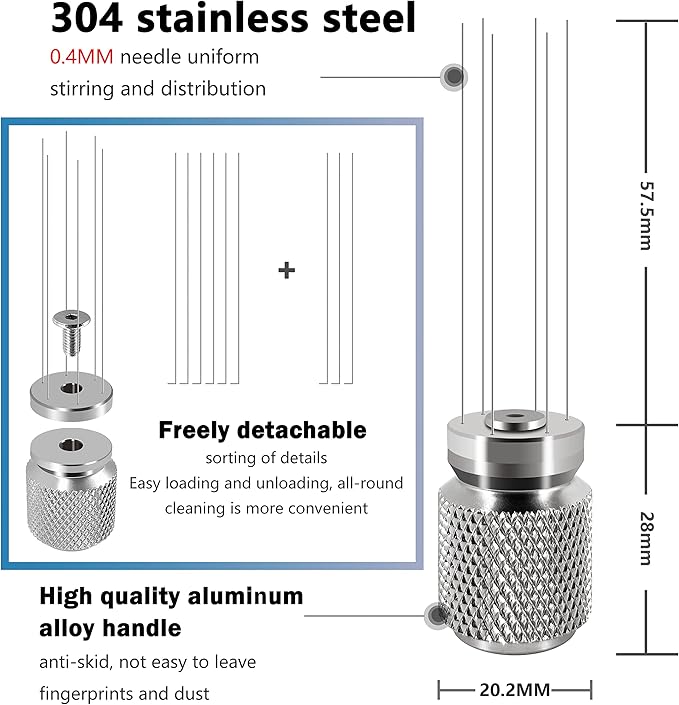 NEOUZA Coffee WDT Distribution Tool Accessories, Aluminum Handle, 0.4mm 6 Stainless Needles, Espresso Powder Stirrer