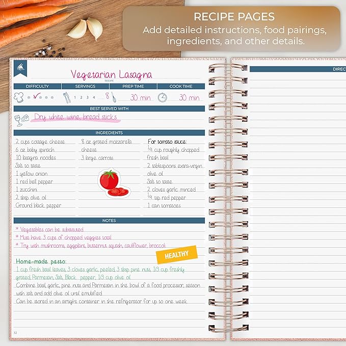 Clever Fox Recipe Book Spiral – Blank Family Cookbook – Empty Cooking Journal – Notebook Organizer to Write In Recipes – Large (Rose Gold)