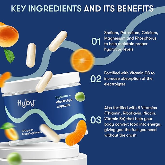 Flyby Electrolyte Capsule - Contains Sodium, Potassium, Vitamin D3, B Vitamins, Copper and Manganese | Electrolytes Recovery | Non-GMO | No Added Sugar – 60 Count