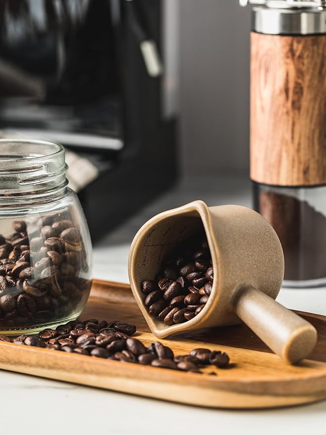 YHOJOY Espresso Measuring Cup, Ceramic Espresso Cup with Handle, Expresso Shots Cups Double Spouts Milk Cup, Espresso Accessories, 3 Oz/ 90 Ml, Brown