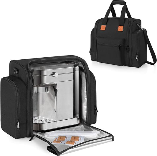 Yarwo Coffee Maker Bag Compatible with Keurig K-Mini/CASABREWS CM5418/3700/ATATIX, Wide Open Coffee Machine Travel Case with Insulated & Mutiple Pockets for Coffee Maker, Pods, Grinder and Supplies