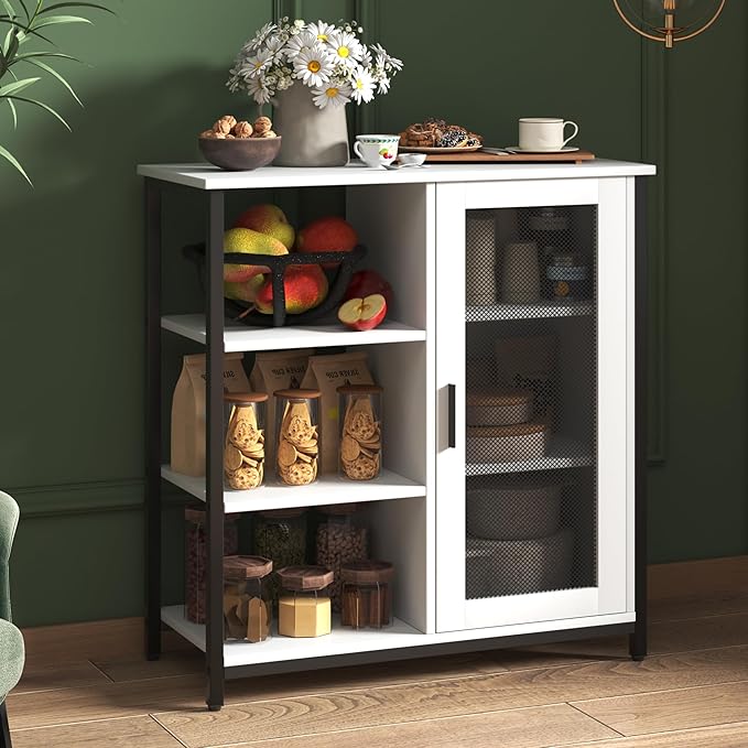 LVSOMT Mini Coffee Bar Cabinet with Storage, 27.5'' Small Kitchen Bar Table, Cute Corner Bar Cabinet for Tea, Buffet Sideboard Cabinet for Dining Room, Farmhouse Coffee Station for Wine (Pure White)
