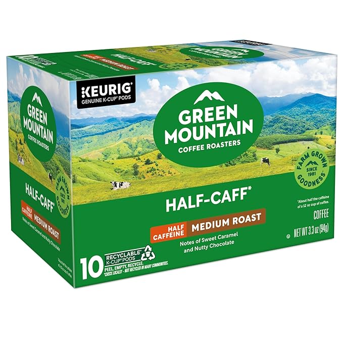 Green Mountain Coffee Roasters Half Caff, Keurig Single Serve K-Cup Pods, Medium Roast Coffee, 60 Count, (6 Packs of 10)