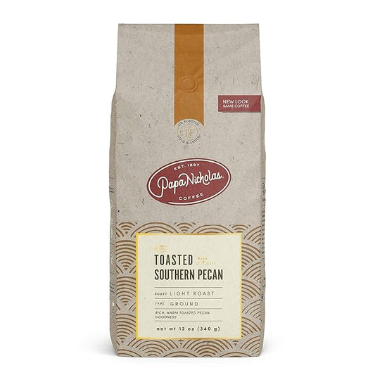 PapaNicholas Coffee Ground Coffee, Toasted Southern Pecan, 12 Ounce