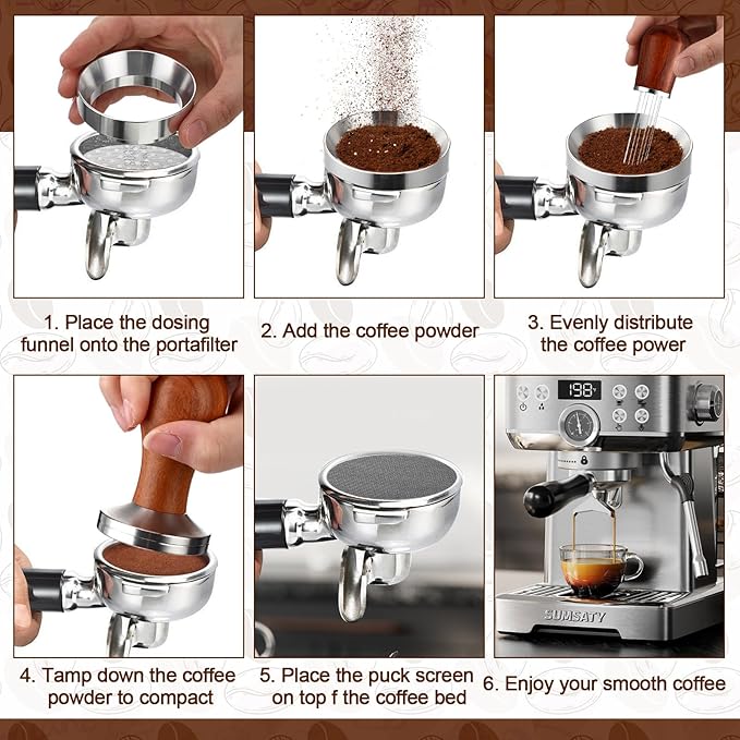 5 Pcs 51mm Espresso Accessories Kit Coffee Tamping Mat Spring Loaded Calibrated Tamper 316 Stainless Steel WDT Espresso Dosing Funnel and Puck Screen Set Coffee Stirrer for Barista