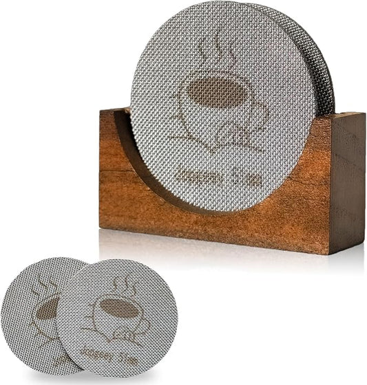 2 Packs 51mm Espresso Puck Screen with Stand, 1.7mm Thickness 150μm 316 Stainless Steel Reusable Coffee Filters Compatible with Espresso Machine 51mm Portafilter Basket