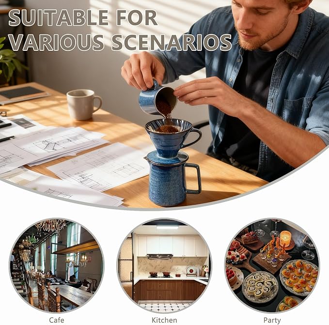 Ceramic Pour Over Coffee Maker Set, Starry Blue Coffee Dripper Cone with 40 Filters, 14 Ounces/400ml Pot