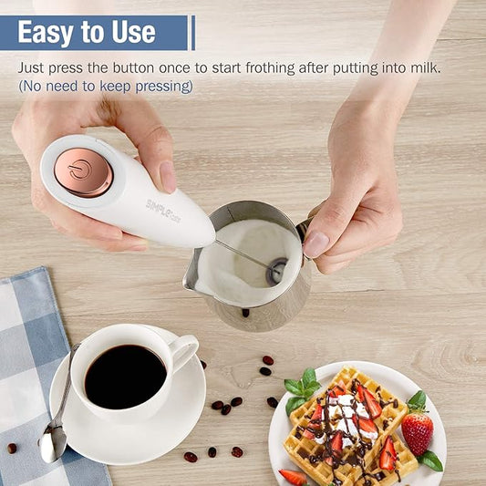 SIMPLETASTE Milk Frother Handheld Battery Operated Electric Foam Maker, Drink Mixer with Stainless Steel Whisk and Stand for Cappuccino, Bulletproof Coffee, Latte