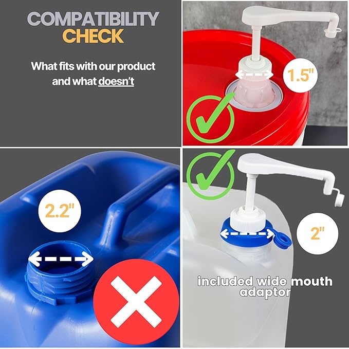Pump for Gallon Jug & 5 Gallon Bucket, Leakproof Heavy Duty Pump Dispenser for Laundry Detergent, Shampoo, Soap, Oil, Snow Cone Syrup, Popcorn Butter, Commercial Household Industrial Use (2pc)