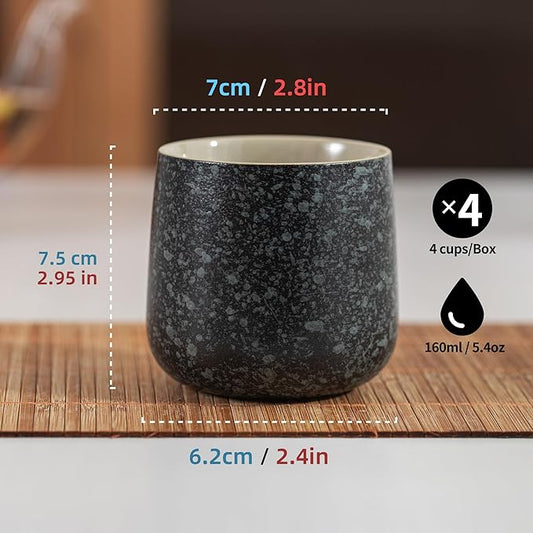 TEANAGOO Japanese Tea Cups, Chinese Tea Cup, 7.2Oz / 205 Ml, Ceramic Tea Cups for Adults, Ceramic Cups no Handles, Japanese Cups, Asian Matcha Cup, Charcoal Grey, 4 Pcs/Box, H17