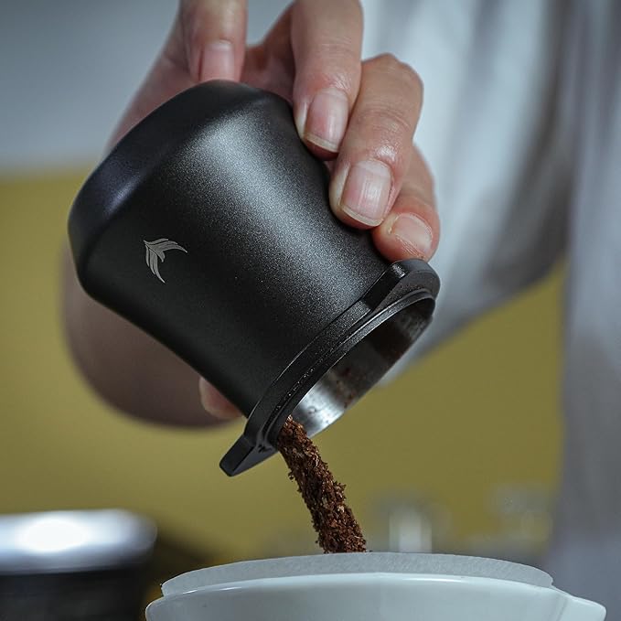 KNODOS Coffee Dosing Cup 54mm For Breville Espresso Machine Portafilter Stainless Steel Espresso Dose Cup With Grinder Activating Tab (Black)