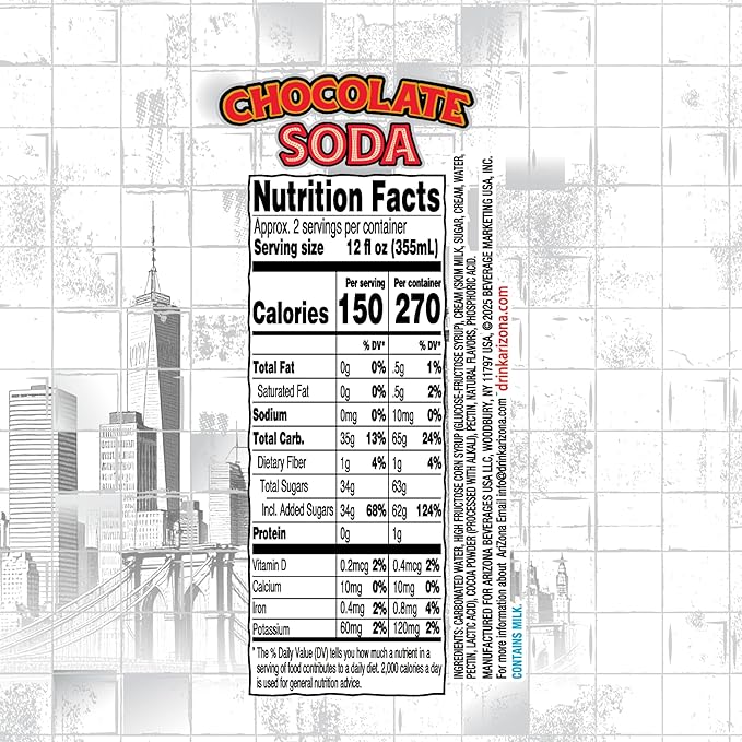 AriZona Chocolate Egg Cream Soda, Tunnels to Towers Foundation - Big Can, 22 Fl Oz (Pack of 12)