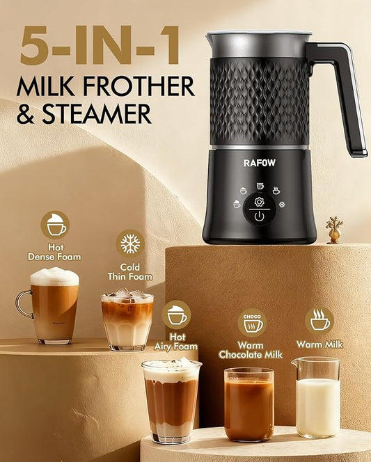 5 In 1 Milk Frother, Electric Milk Frother and Steamer 11.8oz Automatic Milk Steamer Hot & Cold Foam Maker, Milk Warmer Dishwasher Safe & Silent Working for Coffee,Latte,Cappuccino,Hot Chocolate