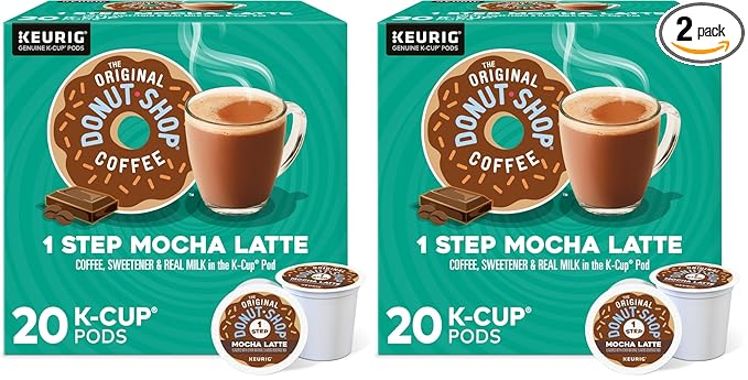 The Original Donut Shop Mocha -Step Latte,Serve Coffee K-Cup Pod,Flavored Coffee,20 Count (Pack of 2)