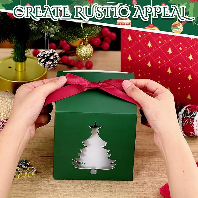 Yeaqee 24 Pcs Gift Boxes with Window Christmas Candle Gift Box Bulk Coffee Sublimation Mug 11oz 12oz 15oz Transparent Cup Wrapping Blink Xmas Tree for Baby Shower Wedding Christmas Party Favor