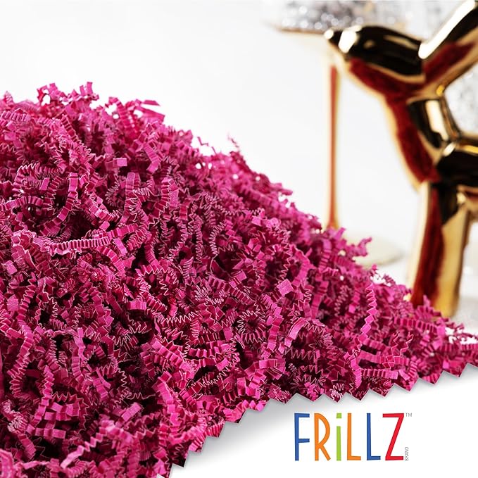 FRILLZ Crinkle Cut Paper Shred Filler for Baskets, Gifts, Packing and Protecting your Mother's Day, Birthday, Weddings, Anniversary, Valentines Day, and other gifts (1 pound, Hot Pink)