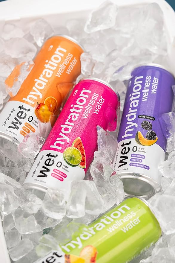 Wet Hydration | Functional Wellness Water, Non-Carbonated - Blackberry Melon (12 Ounce Cans, Pack of 12) - Flavored Water, Hydration Drink, No Sugar, No Artificial Ingredients, Zero Calories (Packaging May Vary)