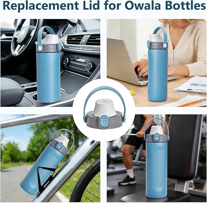 2 IN 1 Replacement Lid for Owala Water Bottle, Compatible with Owala Cup 16oz 24oz 32oz 40oz, One Button Water Bottle Top Lid Replacement Accessory and Straws, Leakproof, BPA-Free, Twilight Blue