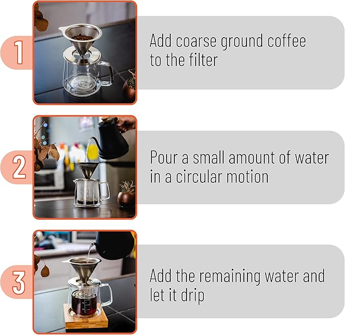 Brew To A Tea BTaT- Pour Over Coffee Maker Set, Double Wall Glass, 16 oz, Drip Coffee Maker Pour Over, Permanent Filter