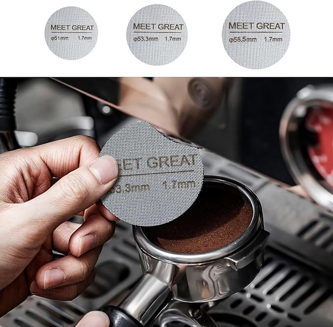 Meet Great- 2 Packs 53.3mm Espresso Puck Screen, 1.7mm Thickness 150μm 316L Stainless Steel, Upgraded Reusable Coffee Filter Screen for 54mm Breville Portafilter Filter Basket