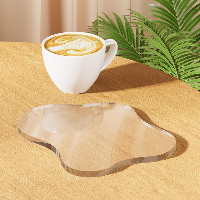 Acrylic Desk Coaster Decorative Plates, Clear Cloud Shape bar Drink Coasters, Coffee Cup Coaster for Desk Accessories Office Home Decor，Perfect for Tabletop, Coffee Table, Kitchen, Bar(Clear)