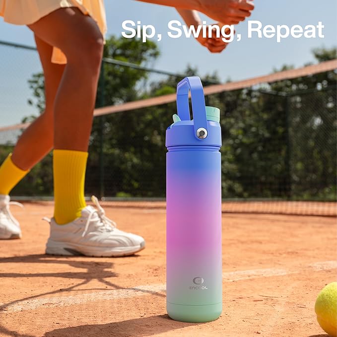ENCOOL Insulated Water Bottle with Straw Stainless Steel Water Bottle, Leak-Proof, BPA-Free, Double Wall Vacuum Keeps Cold for 24 Hours for Sports, Travel, School (32 oz, Frosted Lilac)
