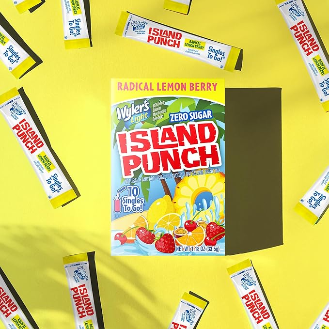 Wyler's Light Island Punch Singles To Go, Radical Lemon Berry, 10 Drink Mix Packets