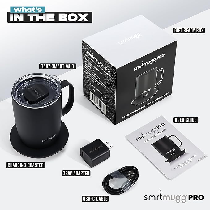 PRO 14 oz. Self-Heating Coffee Mug – 4-Hour Battery Life, Adjustable Temperature Control, LCD Display, One-Touch Adjustment, Magnetic Slider Lid – Keep Your Coffee Hot for Hours!
