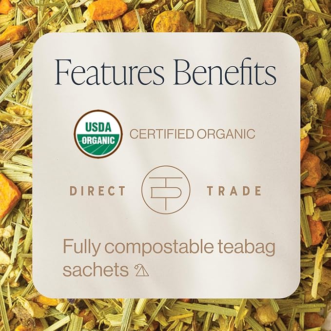 Rishi Tea Turmeric Ginger Herbal Tea - Organic Sachet Bags, Caffeine Free Blend with Spicy Ginger & Citrus, Hot or Iced - 15 Count (Pack of 1)